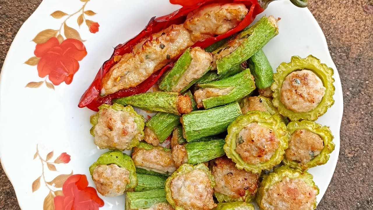 Chả khổ qua, cà, ớt, đậu bắp